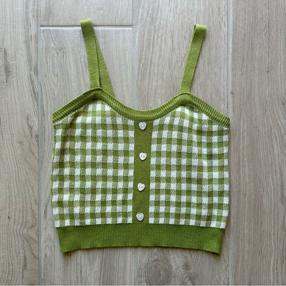 Urban Outfitters Cropped Gingham Sweater Top - Picture 1 of 2